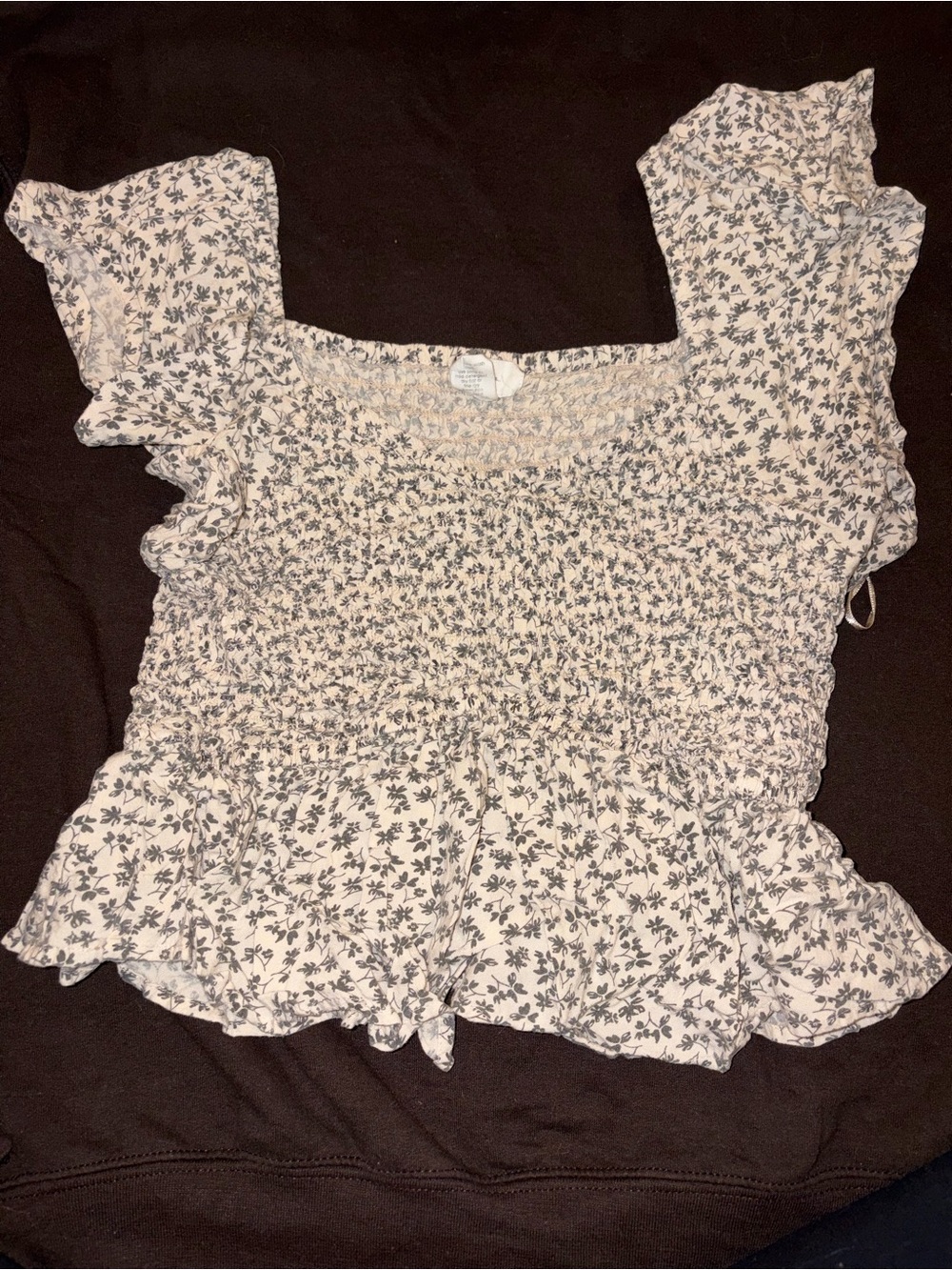 Soprano Cream Crop Top with Black Floral Print